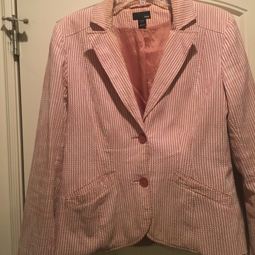H&M pink and cream seersucker blazer